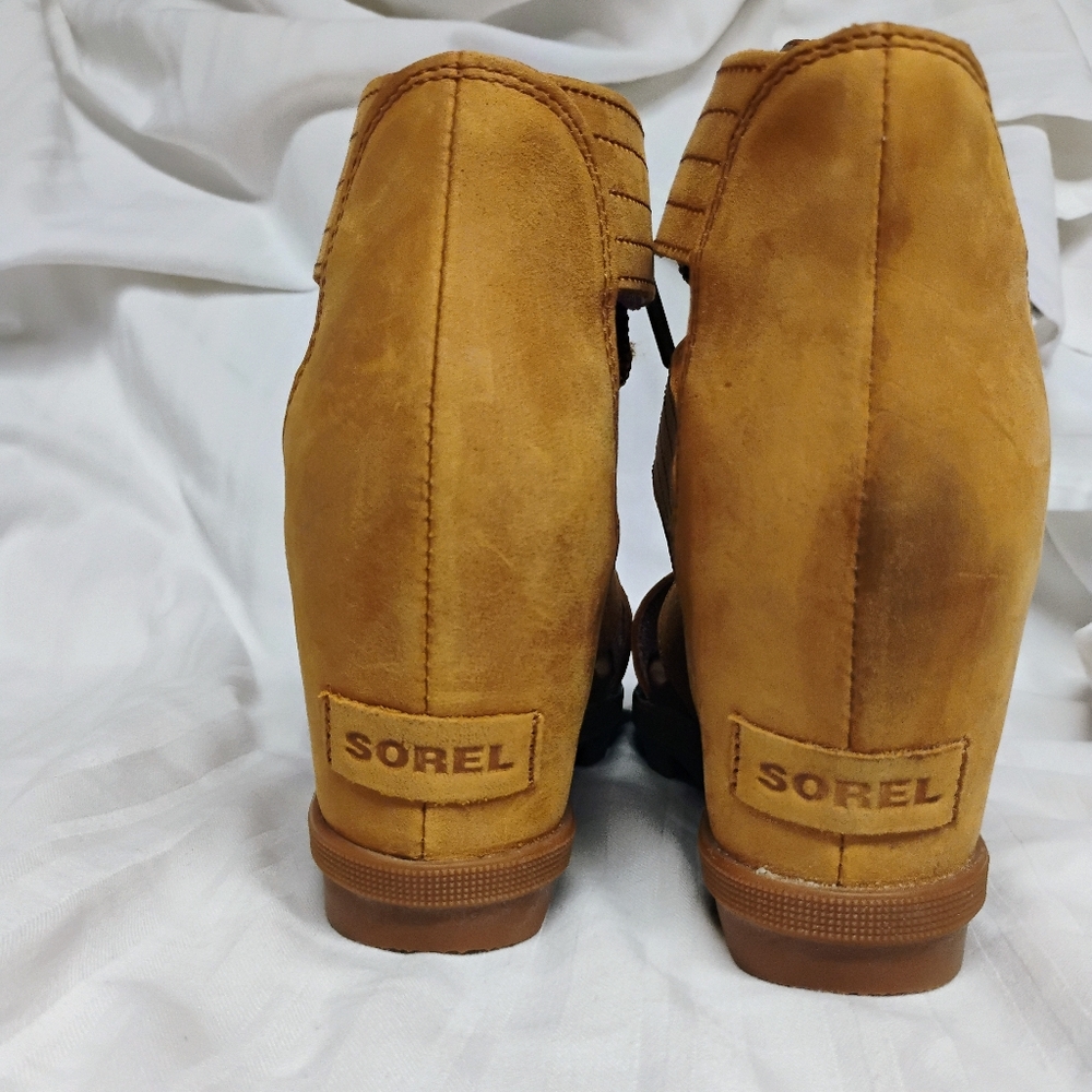 Women's Sorel Joanie II Tan Suede Lace Up Wedge Sandals Size 9 / 40 - Picture 5 of 7